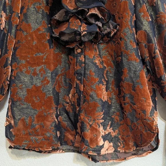 Rich Radi Q's Glittery Silk Burnout Velvet Blouse - Star Queen Brown Size XSmall - Picture 5 of 11